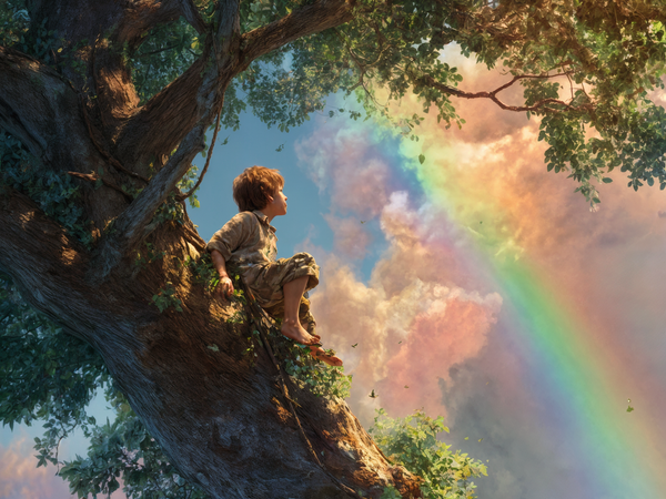 I climb a tree to see the world